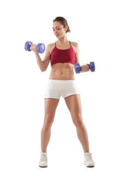 atletik beyaz zemin üzerine izole kadın