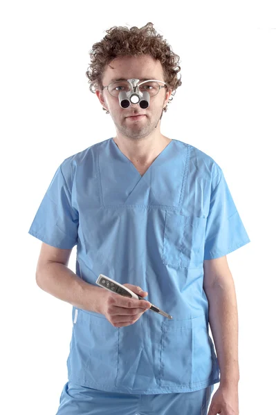 Απομονωμένες πυροβολισμό αρσενικό γιατρού σε άσπρο φόντο — Φωτογραφία Αρχείου