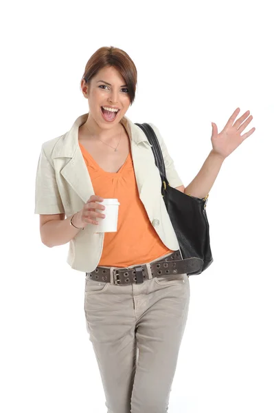 Geschäftsfrau mit Kaffeetasse in der Hand — Stockfoto