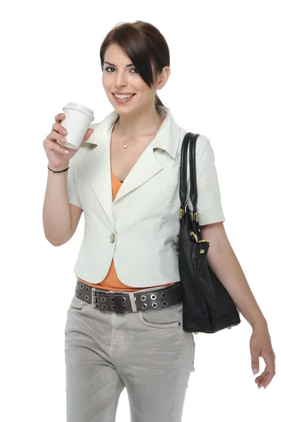 Geschäftsfrau mit Kaffeetasse in der Hand — Stockfoto