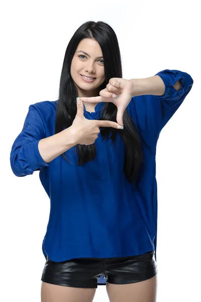 Happy smiling beautiful young woman showing thumbs up gesture — Stock Photo, Image