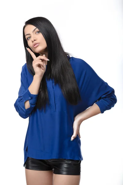 Happy smiling beautiful young woman showing thumbs up gesture — Stock Photo, Image