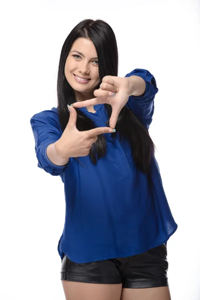 Happy smiling beautiful young woman showing thumbs up gesture — Stock Photo, Image