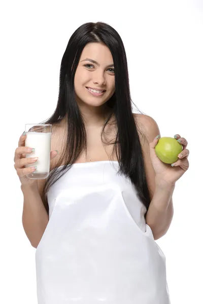 Vrouw drankje yoghurt — Stockfoto