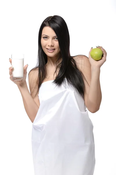 Woman drink yogurt — Stock Photo, Image
