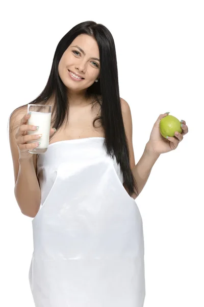 Nő ital joghurt — Stock Fotó