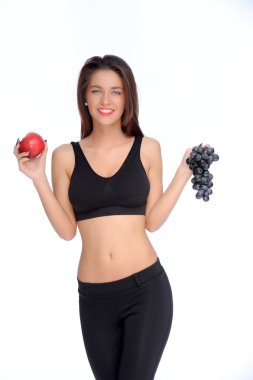 sevimli genç Bayan Whit üzerinde izole ederken kırmızı elma holding