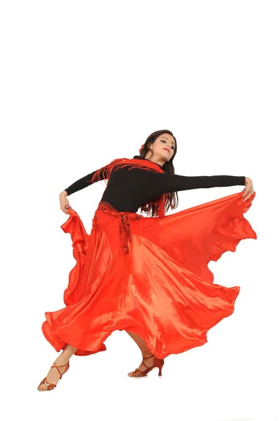 Young woman dancing flamenco. Isolated on white — Stock Photo, Image