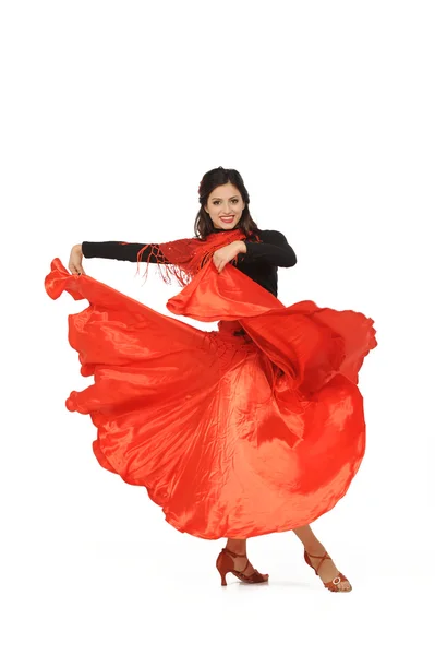 Young woman dancing flamenco. Isolated on white — Stock Photo, Image