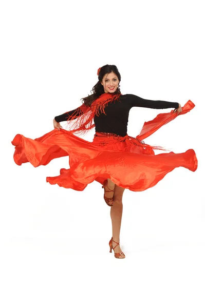 Jeune femme dansant le flamenco. Isolé sur blanc — Photo