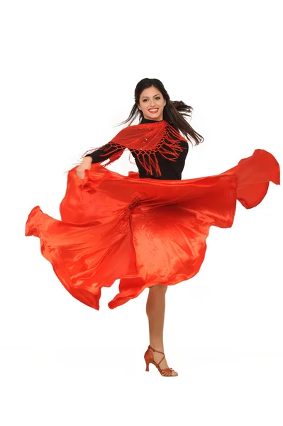Young woman dancing flamenco. Isolated on white — Stock Photo, Image