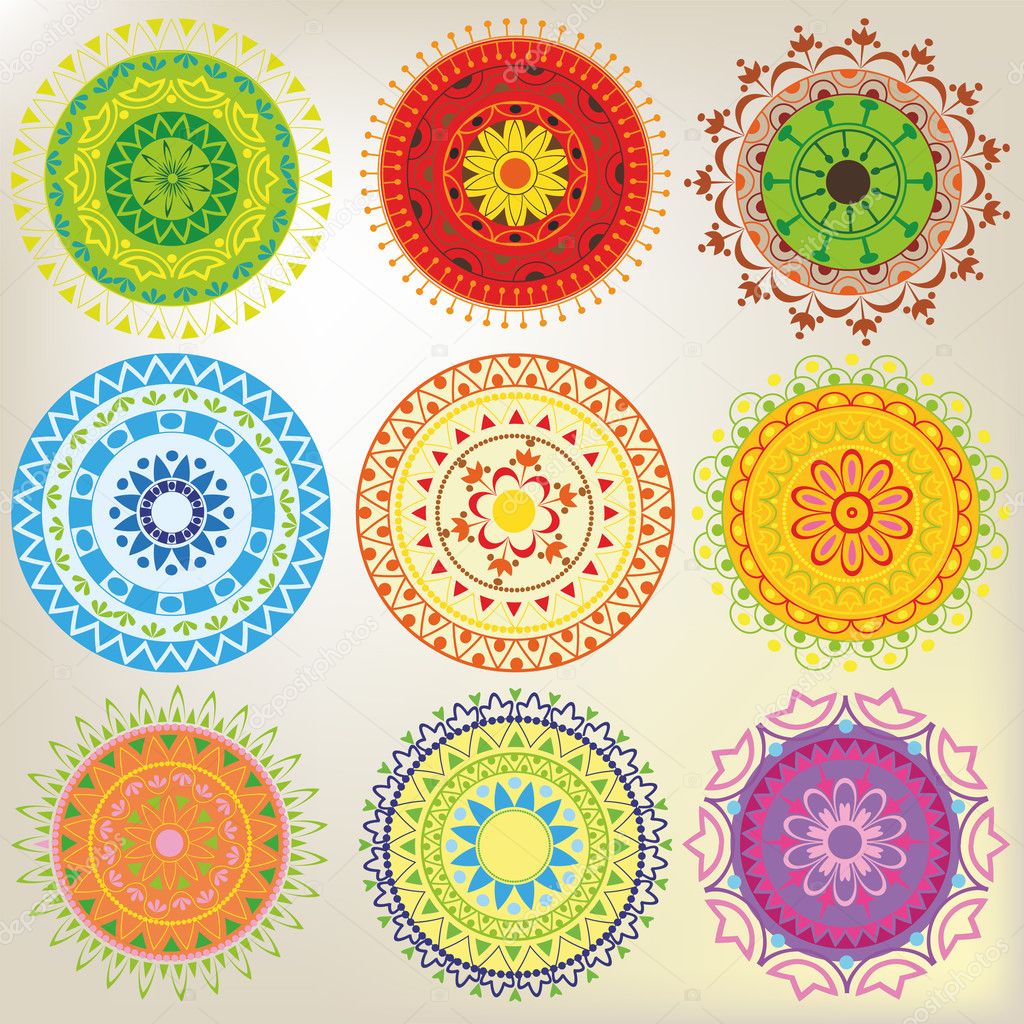 Set of 9 colored mandalas