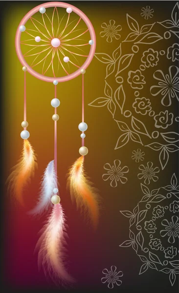 Dream catcher with feathers of fire — Stock Vector