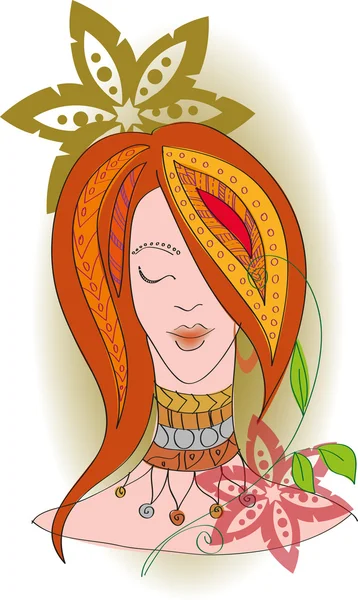 Red-haired girl in ethnic style — Stock Vector