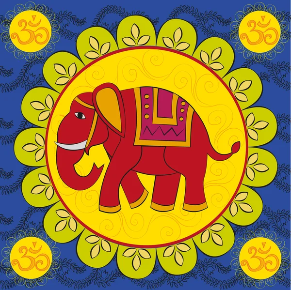 印度大象与曼陀罗和标志 om — 图库矢量图片