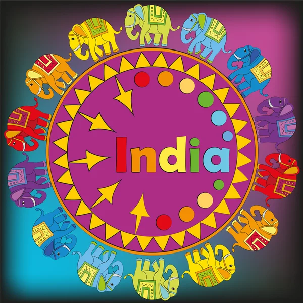 Ornamento com elefantes indianos coloridos — Vetor de Stock