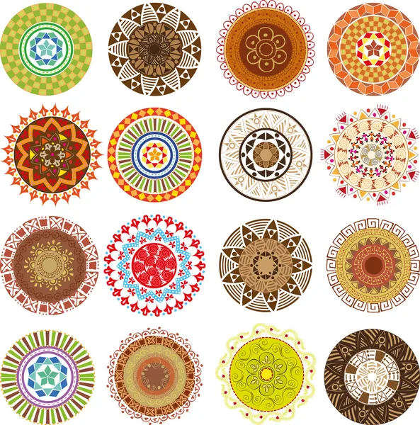 Grand ensemble de mandalas colorés — Image vectorielle