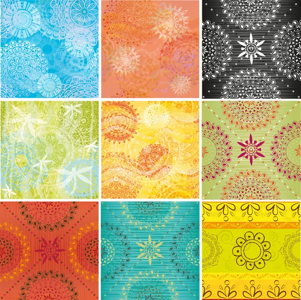 Gran conjunto de texturas con patrones indios — Vector de stock