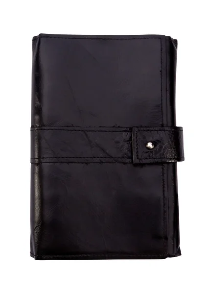 Notizbuch aus schwarzem Leder auf weißem Hintergrund mit Clipping-Pfad — Stockfoto