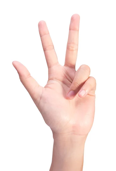 Obraz kobiety zliczanie lewej ręce numer palec (3 lub 8) — Zdjęcie stockowe