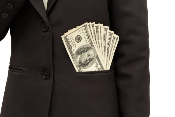 Dollar tagihan AS dalam saku jas . — Stok Foto