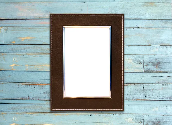 Vintage picture frame blue wood background — Stock Photo, Image