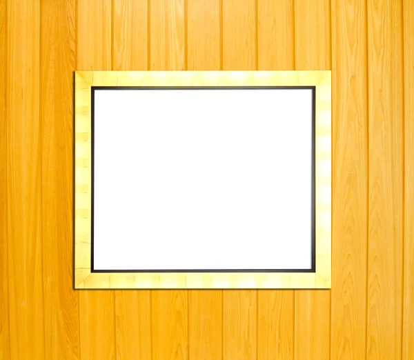 Gold Vintage picture frame on wood background — Stock Photo, Image