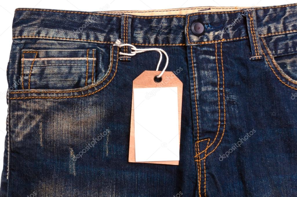 Blue jeans detail blank tag paper jeans label