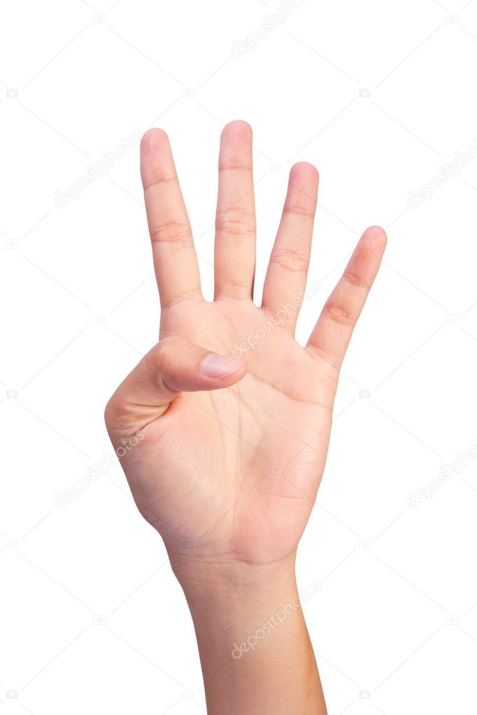 Image of Counting woman's left hands finger number (4 or 9)
