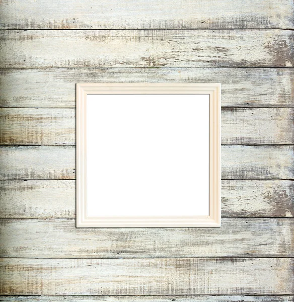 White Vintage picture frame on old wood background — Stock Photo, Image