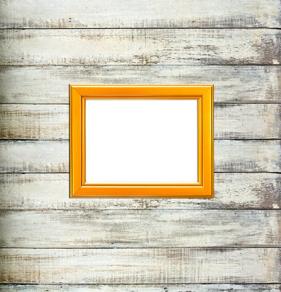 Gold Vintage picture frame on old wood background — Stock Photo, Image