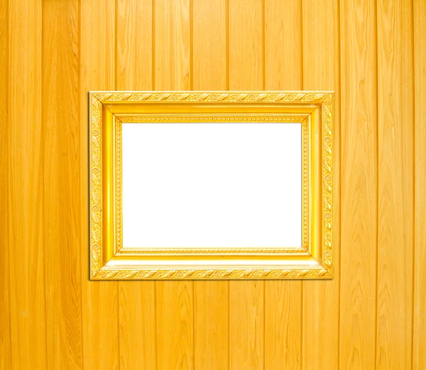 Gold Vintage picture frame on wood background — Stock Photo, Image