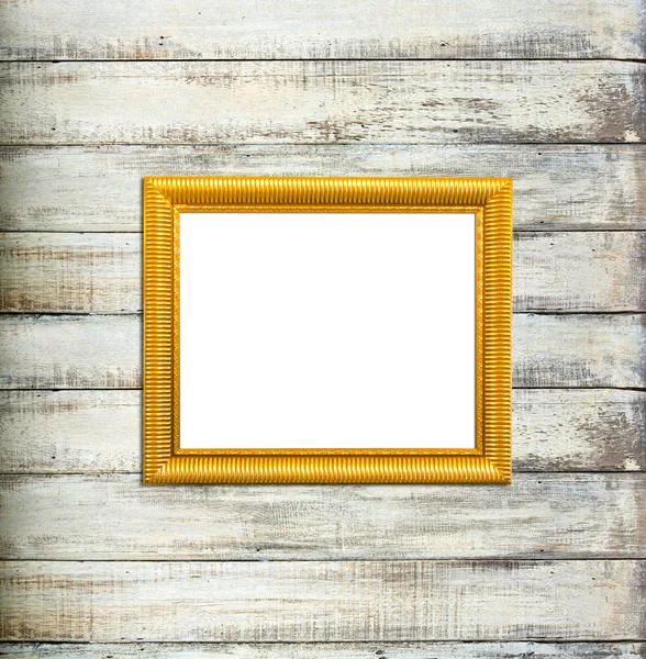 Gold Vintage picture frame on old wood background — Stock Photo, Image