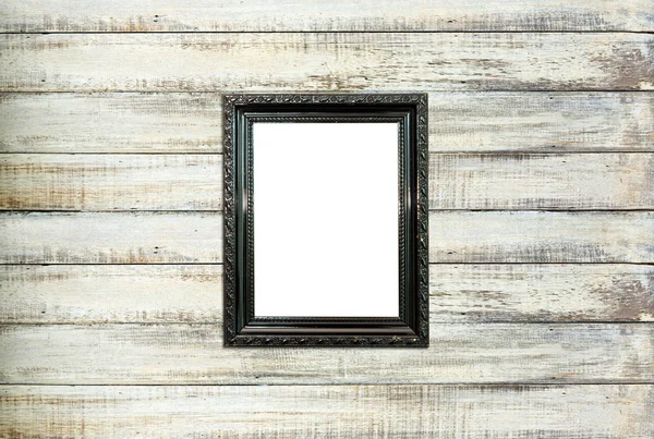 Black Vintage picture frame on old wood background — Stock Photo, Image