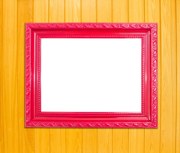 Red Vintage picture frame on wood background — Stock Photo, Image