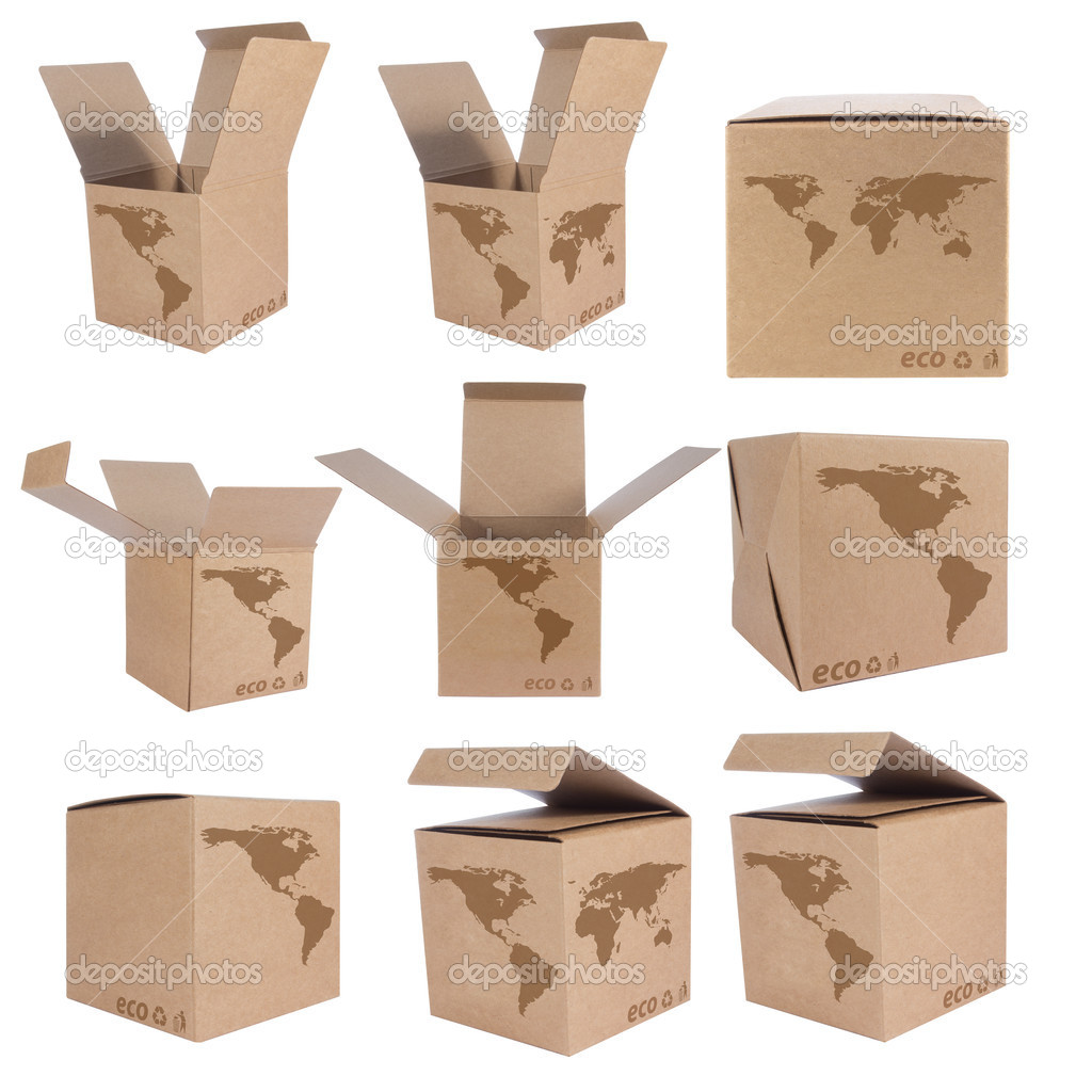 Collection Cardboard box with Icon ecological map USA