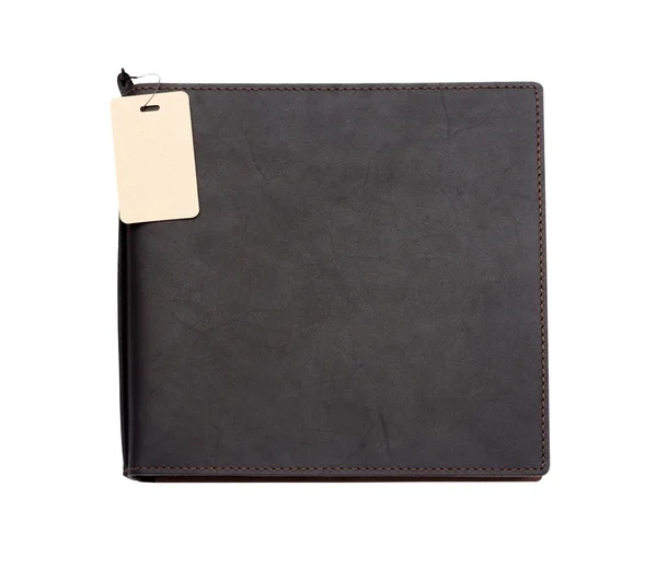 Black leather note book on white background with clipping path — Stockfoto