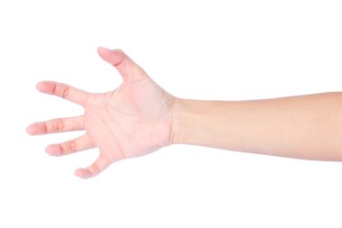 Beyaz arka plan üzerinde izole kadın boş açık el