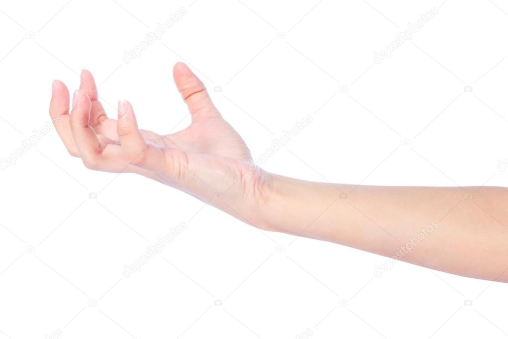 Female empty open hand, isolated on white background