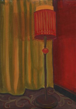 Odanın içini gösteren suluboya bir çizim.