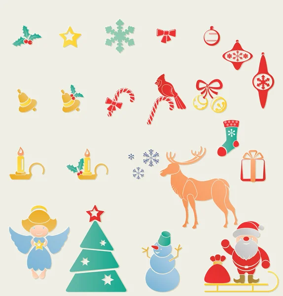 Christmass and New Year stamp icon symbols set — Stock Vector