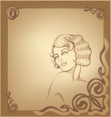 20-s art nouveau beackground sarışın kızla kükreyen
