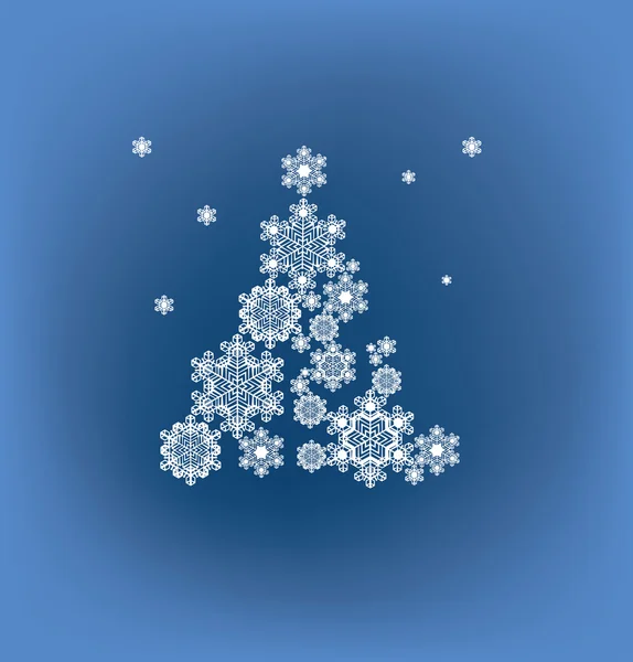 Stylized silhouette Christmas tree formed snowflakes — Stock Vector