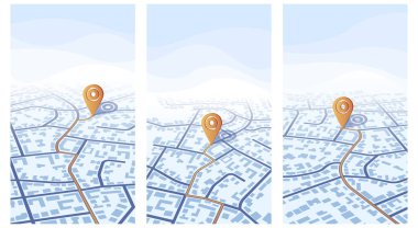 GPS 'ten kendi evine. Harita binalarının üstünden bak. Şehrin yukarıdan detaylı görüntüsü. Şehir manzarası. Soyut