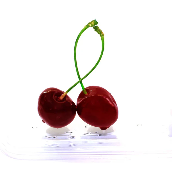 Wiśnia Owoce Słodyczy Jagody Izolowane Białym Tle Zbliżenie Ścieżka Wycinania — Zdjęcie stockowe