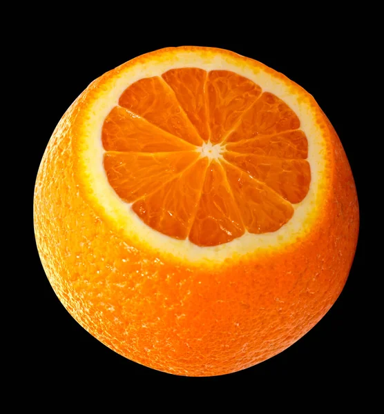 Kawałek Pomarańczy Koncepcja Soku Pomarańczowego Wyizolowanego Czarnym Tle — Zdjęcie stockowe