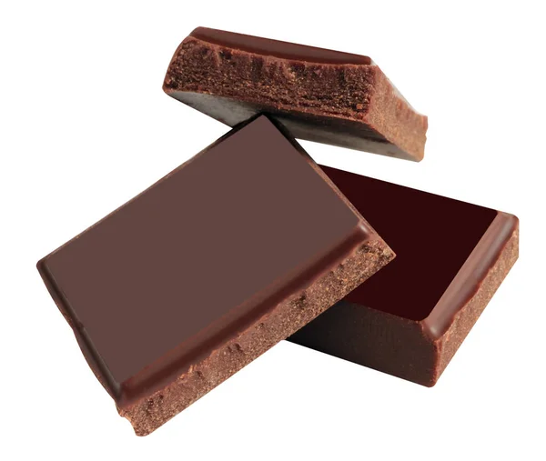 精美的黑色巧克力切屑和白色背景的碎片 顶部视图 — 图库照片