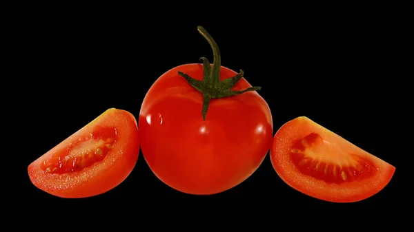Czerwone Soczyste Świeże Pomidory Wyizolowane Czarnym Tle Jadalne Owoce — Zdjęcie stockowe