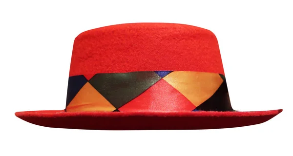 Θηλυκό Καλοκαιρινό Κόκκινο Καπέλο Απομονωμένο Λευκό Φόντο — Φωτογραφία Αρχείου