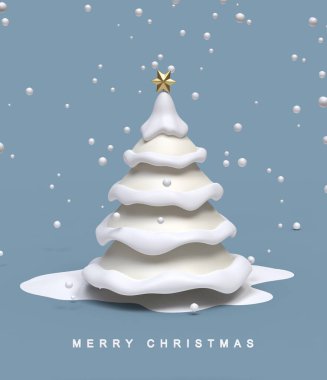 Noel ağacı olan bir tebrik kartı. 3d resim